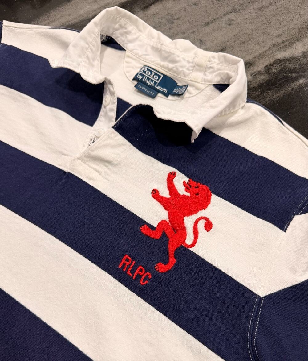 Polo Ralph Lauren Rugby XL RLPC Red Lion Crest Navy White Striped Custom Fit